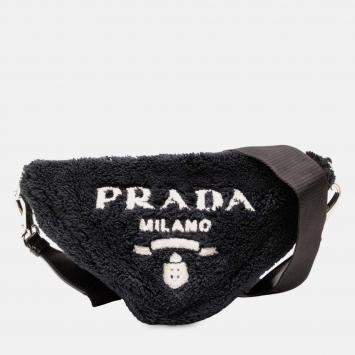 Pre Owned Prada Black Spugna Terry Cloth Triangle Logo Crossbody