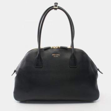 Pre Owned Prada Soft Grain Black Leather Tote Bag