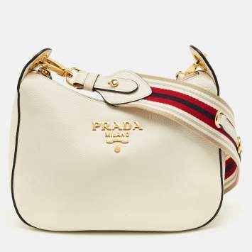 Pre Owned Prada Off White Leather Shoulder Bag