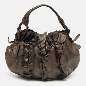 Pre Owned Prada Metallic Ruffle Leather Mordore Hobo