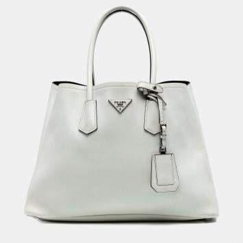 Pre Owned Prada White Large City Calf Double Satchel