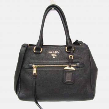 Pre Owned Prada Vitello Phenix Leather Handbag Black