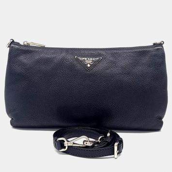 Pre Owned Prada Navy Blue Leather Vitello Crossbody Bag