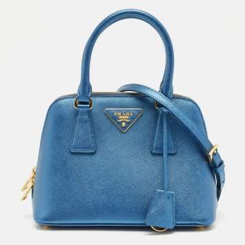 Pre Owned Prada Metallic Blue Saffiano Leather Promenade Satchel