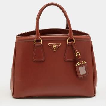 Pre Owned Prada Brick Brown Saffiano Lux Leather Parabole Tote