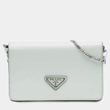 Pre Owned Prada White Mini Brushed Leather Chain Crossbody