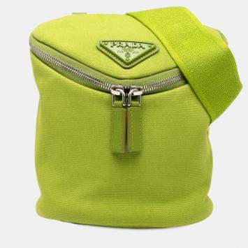 Pre Owned Prada Green Canvas Zipped Crossbody