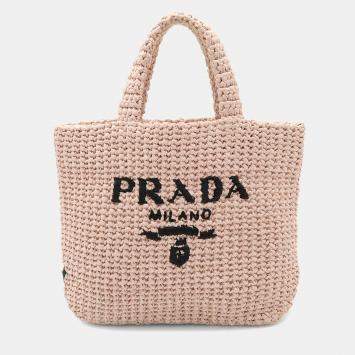Pre Owned Prada Raffia Small Crochet Handbag Tote Bag In Viscose And Pink