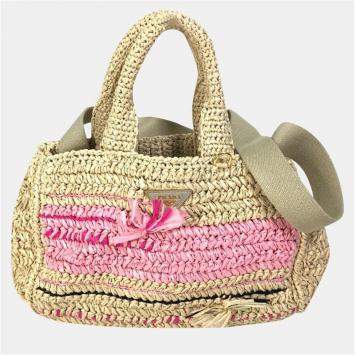 Pre Owned Prada Triangle Logo Triangle Logo Plate 2Way Bag Shoulder Bag Crossbody Hand Bag Beige Pink