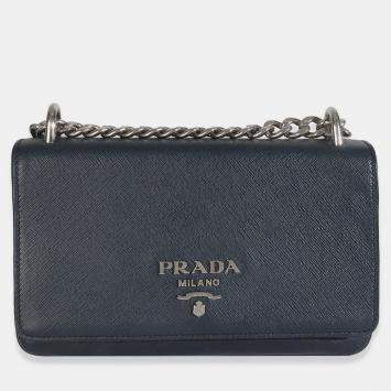 Pre Owned Prada Bluette Saffiano Chain Shoulder Bag