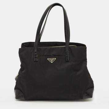 Pre Owned Prada Triple Compartment Black Nylon and Crocodile Tote