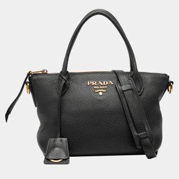 مملوكة مسبقًا Prada Black Vitello Daino Zip Top Satchel