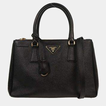 Pre Owned Prada Black Leather Galleria 2way Tote Handbag