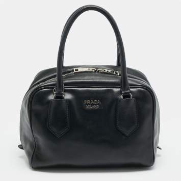 Pre Owned Prada Inside Bag Small Black Leather Satchel