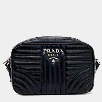 Pre Owned Prada Black Leather Soft Calf Diagram Crossbody Bag