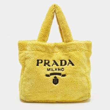 Pre Owned Prada Logo Yellow/Black Terry Cloth Tote