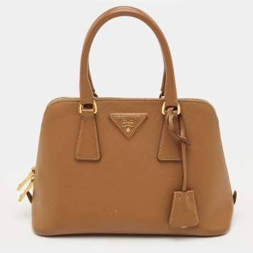 Pre Owned حقيبة برادا ساتشل جلد سافينو بني صغيرة برومايناد