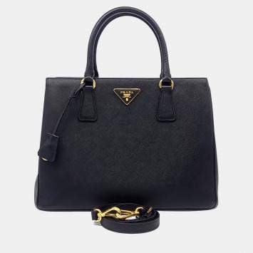 Pre Owned Prada Black Saffiano Leather Saffiano Luxe Tote and Shoulder Bag