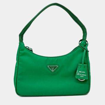 Pre Owned Prada Green Nylon Tessuto Hobo Bag