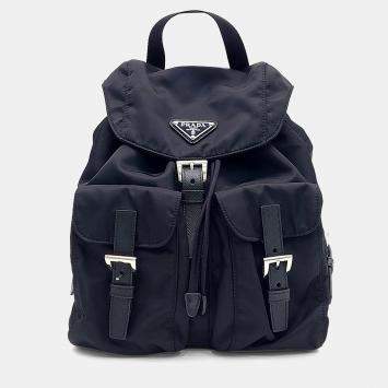 Pre Owned Prada Black Nylon Re-Nylon Two-Pocket Backpack