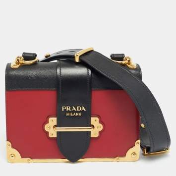 Pre Owned Prada Cahier Red/Black City Calf and Saffiano Leather Shoulder Bag