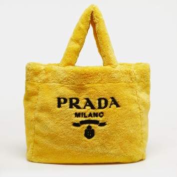 مملوكة مسبقًا Prada Logo Yellow/Black Terrycloth Beach Bag