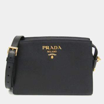 مملوكة مسبقًا Prada PELLETTERIA Leather Shoulder Bag Black