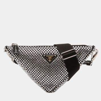 Pre Owned Prada Black Crystal Embellished Satin Triangle Pouch
