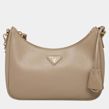 Pre Owned Prada Beige Re-Edition 2005 Saffiano Leather Bag