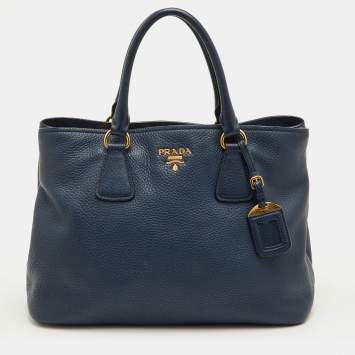 مملوكة مسبقًا Prada Daino Navy Blue Leather Shopper Tote