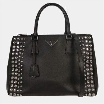 مملوكة مسبقًا حقيبة يد برادا توتس جلد أسود غاليريا بسحاب مزدوج مرصعة طريقة حمل مزدوجة