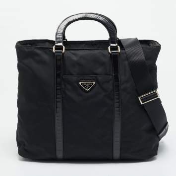 مملوكة مسبقًا Prada Top Zip Black Nylon and Patent Leather Tote