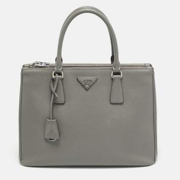 مملوكة مسبقًا Prada Galleria Double Zip Medium Grey Saffiano Lux Leather Tote