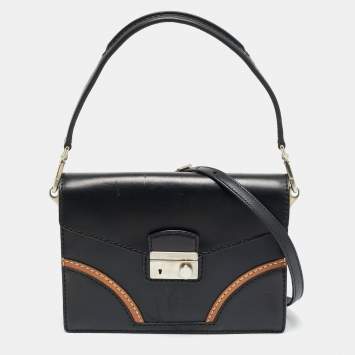 Pre Owned Prada Sound Stitch Black/Brown Vitello Leather Shoulder Bag