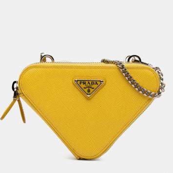 مملوكة مسبقًا Prada Yellow Mini Saffiano Lux Double Triangle Satchel