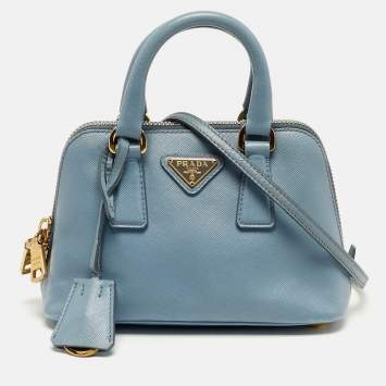 Pre Owned Prada Promenade Mini Light Blue Saffiano Leather Satchel