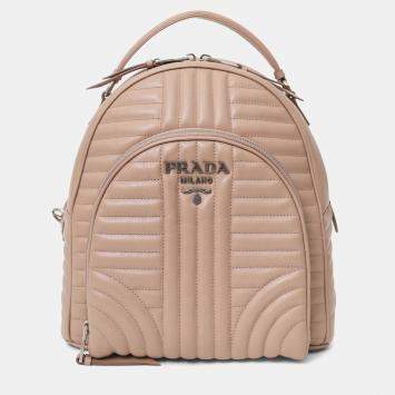 Pre Owned Prada Pink Soft Calf Impunture Diagramme Backpack