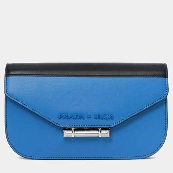 Pre Owned Prada Blue/Black Leather 'Sybille' Crossbody Bag