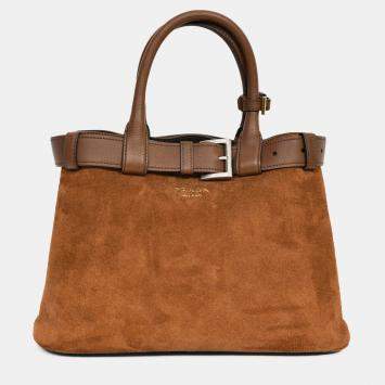 Pre Owned Prada Brown Suede/Leather Buckle Bag with Strap