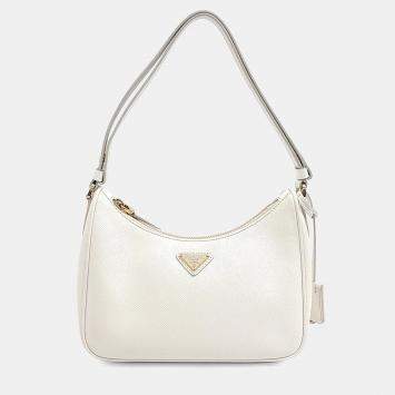 مملوكة مسبقًا Prada White Leather Saffiano Hobo Bag