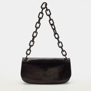 Pre Owned Prada Swing Black Glossy Leather Shoulder Bag