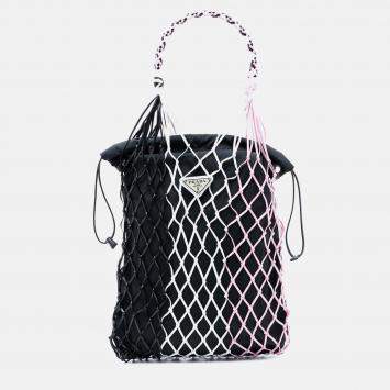 Pre Owned Prada Black Tessuto and Tricolor Rete Drawstring Tote