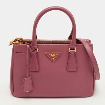 Pre Owned Prada Galleria Small Pink Saffiano Lux Leather Double Zip Tote