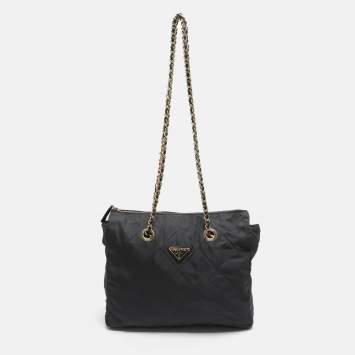 Pre Owned Prada Dark Grey Quilted Nylon Shoulder Bag