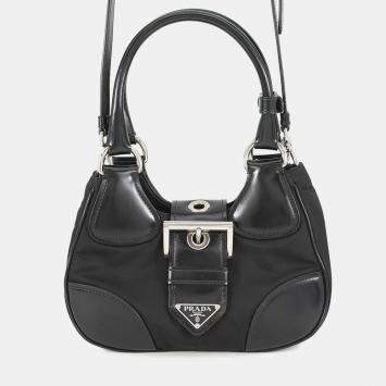 Pre Owned حقيبة يد برادا قمر رينيلون 2WAY جلد نايلون سوداء