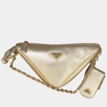 مملوكة مسبقًا Prada Platino Gold Saffiano Lux Triangle Shoulder Bag