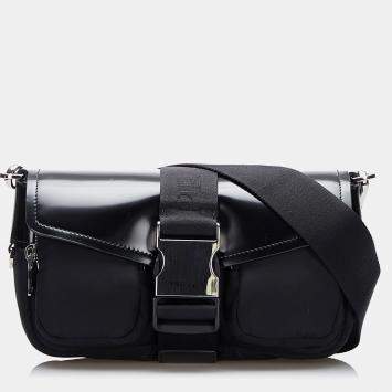 Pre Owned Prada Black Re-Nylon & Spazzolato Pocket Crossbody