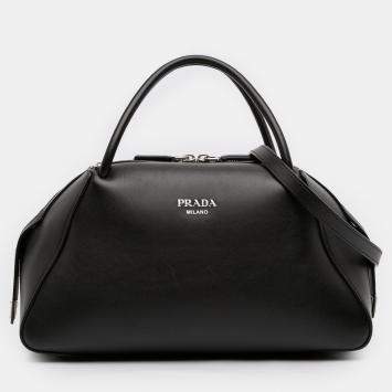 Pre Owned حقيبة ساتشل برادا سوبرنوفا جلد مصقول أسود متوسط