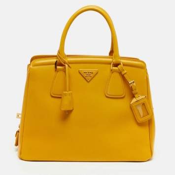 Pre Owned Prada Parabole Yellow Saffiano Leather Tote