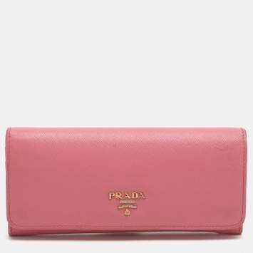 Pre Owned Prada Pink Saffiano Leather Wallets